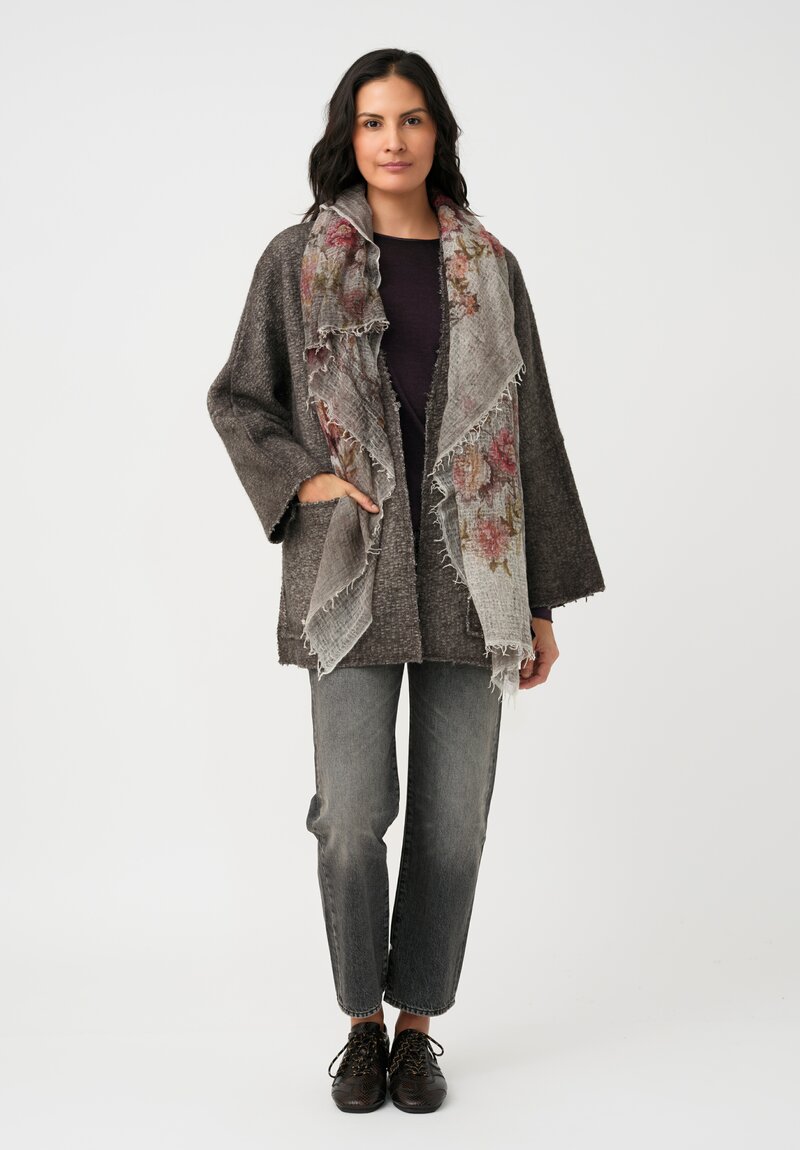 Avant Toi Hand-Painted & Felted Malfié Punto Kimono Cardigan in Carruba Brown