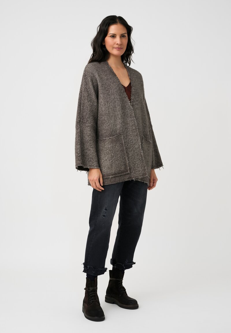 Avant Toi Hand-Painted & Felted Malfié Punto Kimono Cardigan in Carruba Brown