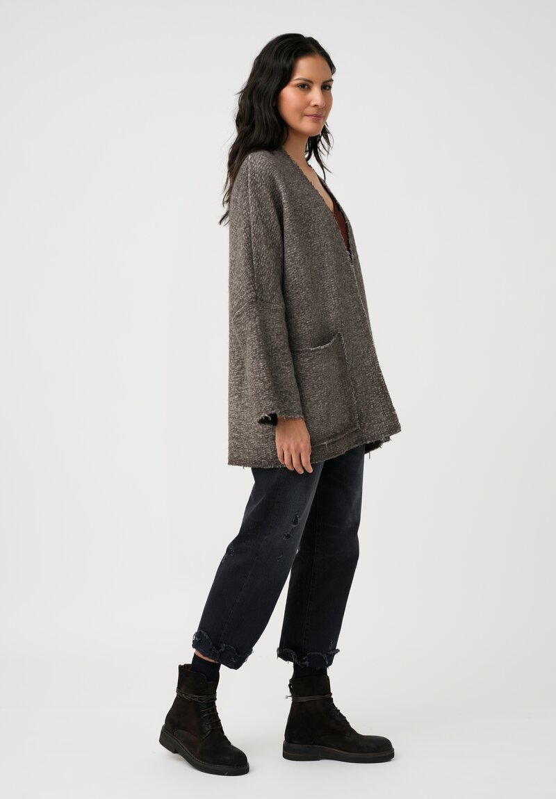 Avant Toi Hand-Painted & Felted Malfié Punto Kimono Cardigan in Carruba Brown