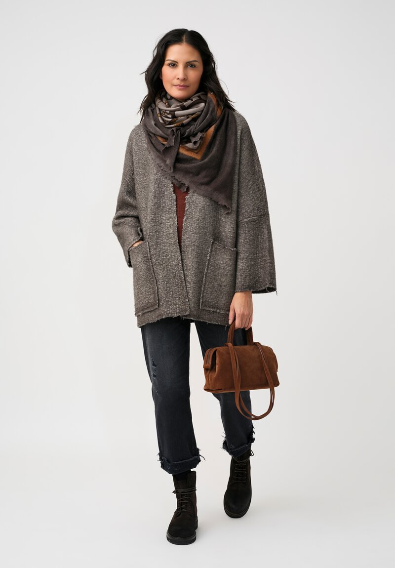 Avant Toi Hand-Painted & Felted Malfié Punto Kimono Cardigan in Carruba Brown