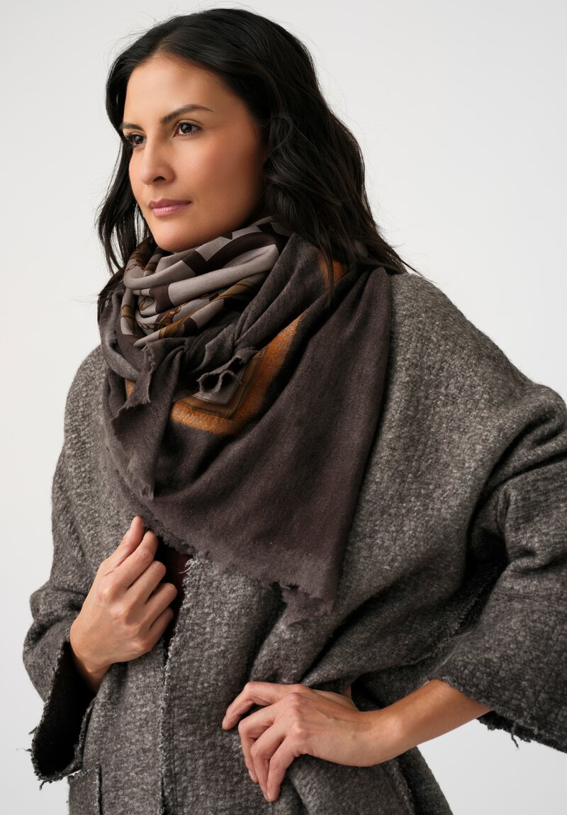 Avant Toi Hand-Painted & Felted Malfié Punto Kimono Cardigan in Carruba Brown