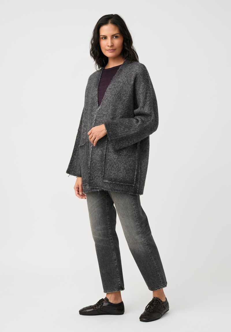 Avant Toi Hand-Painted & Felted Malfié Punto Kimono Cardigan in Nero Grey