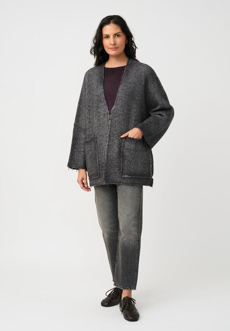 Avant Toi Hand-Painted & Felted Malfié Punto Kimono Cardigan in Nero Grey