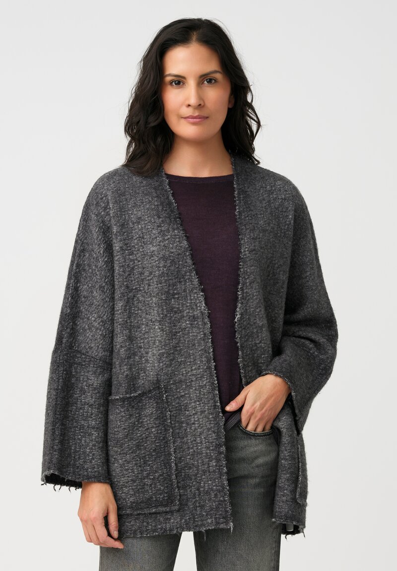 Avant Toi Hand-Painted & Felted Malfié Punto Kimono Cardigan in Nero Grey