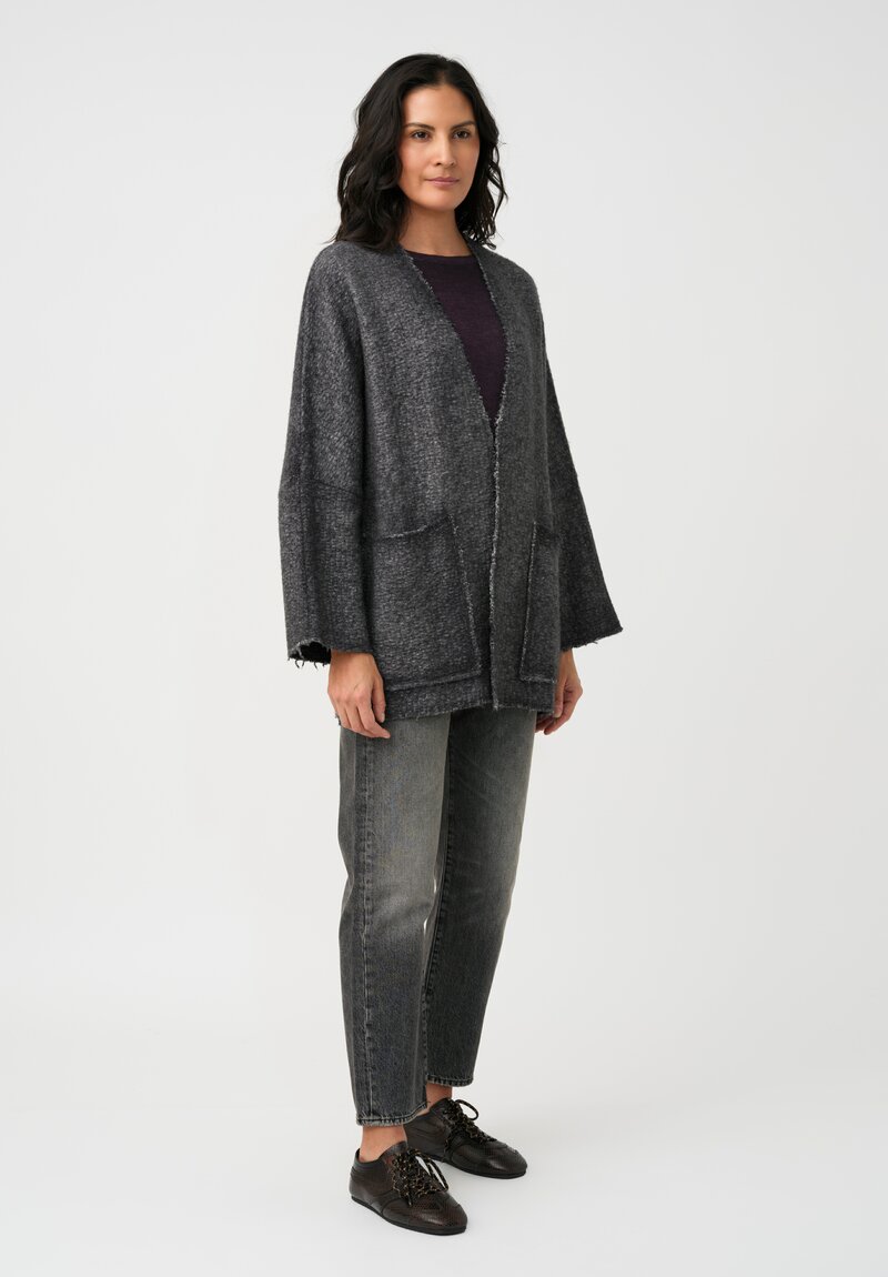 Avant Toi Hand-Painted & Felted Malfié Punto Kimono Cardigan in Nero Grey