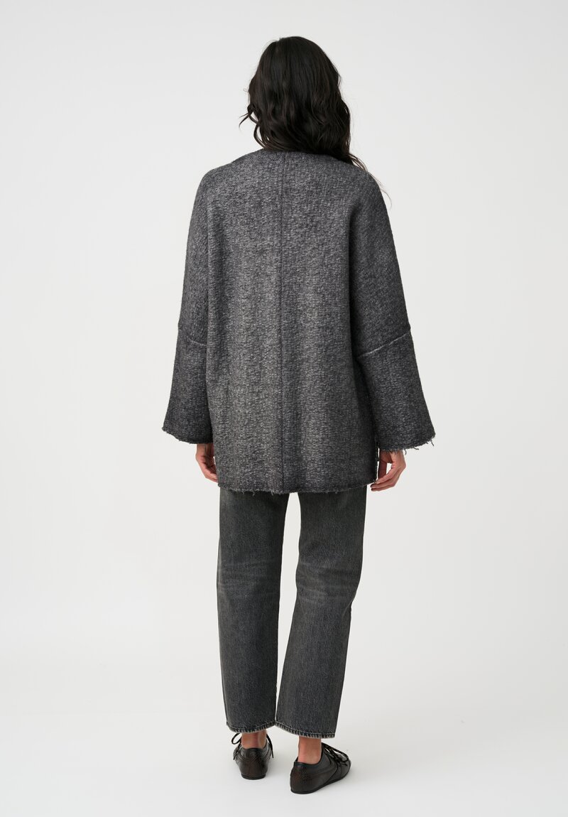 Avant Toi Hand-Painted & Felted Malfié Punto Kimono Cardigan in Nero Grey