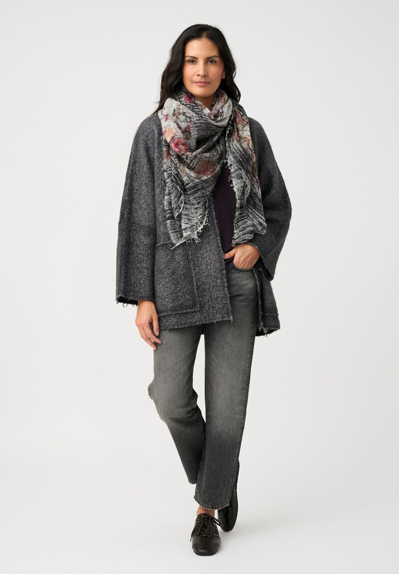 Avant Toi Hand-Painted & Felted Malfié Punto Kimono Cardigan in Nero Grey