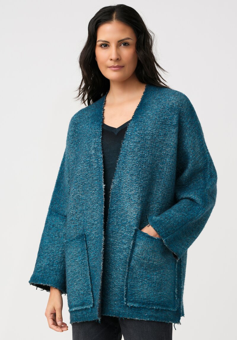 Avant Toi Hand-Painted & Felted Malfié Punto Kimono Cardigan in Laguna Blue