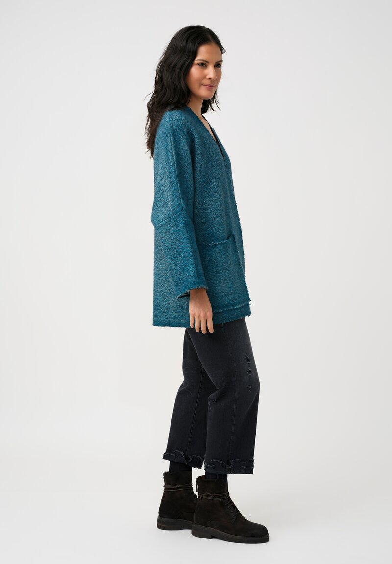 Avant Toi Hand-Painted & Felted Malfié Punto Kimono Cardigan in Laguna Blue