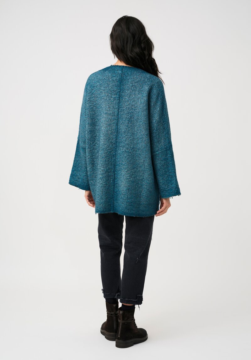 Avant Toi Hand-Painted & Felted Malfié Punto Kimono Cardigan in Laguna Blue