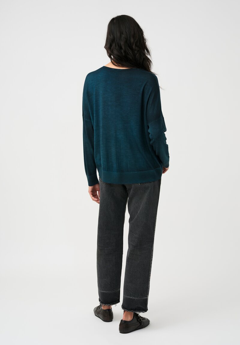 Avant Toi Cashmere & Silk V-Neck Stondata Top in Topazio Teal