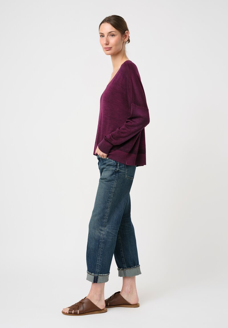 Avant Toi Cashmere & Silk V-Neck Stondata Sweater in Clematis Pink