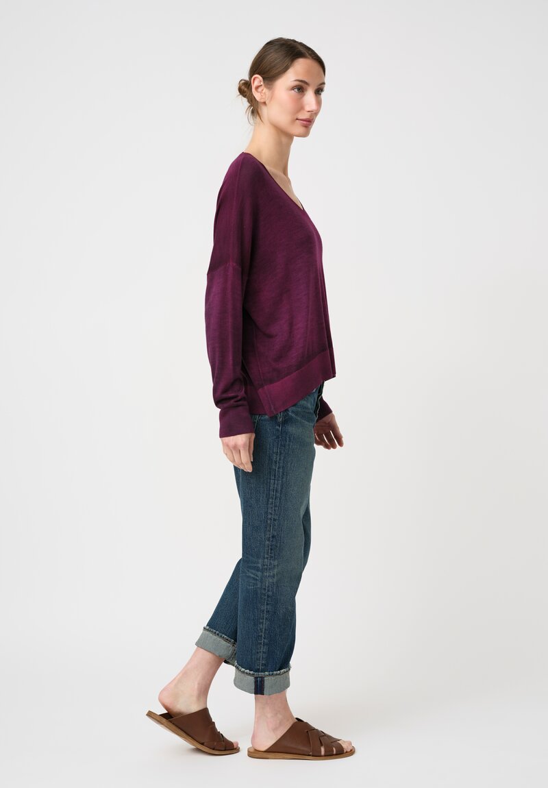 Avant Toi Cashmere & Silk V-Neck Stondata Sweater in Clematis Pink