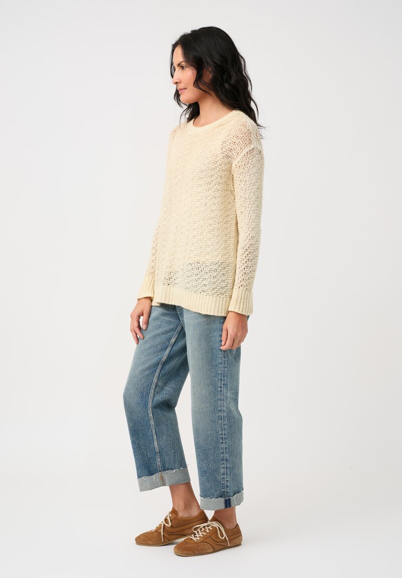 Avant Toi Hand-Painted Cashmere & Silk Traforato Sweater in Vaniglia Cream