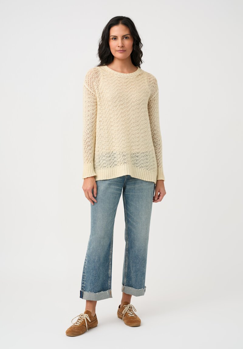 Avant Toi Hand-Painted Cashmere & Silk Traforato Sweater in Vaniglia Cream