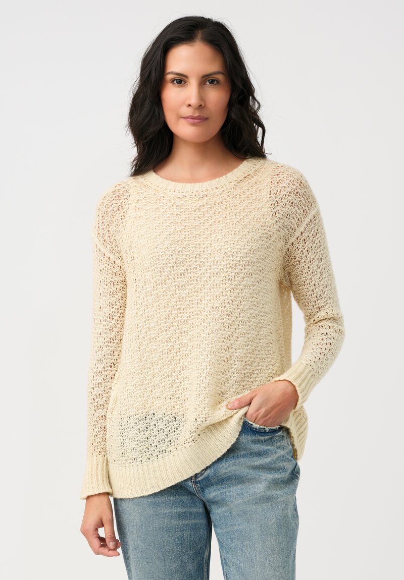 Avant Toi Hand-Painted Cashmere & Silk Traforato Sweater in Vaniglia Cream