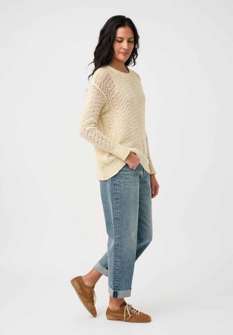 Avant Toi Hand-Painted Cashmere & Silk Traforato Sweater in Vaniglia Cream