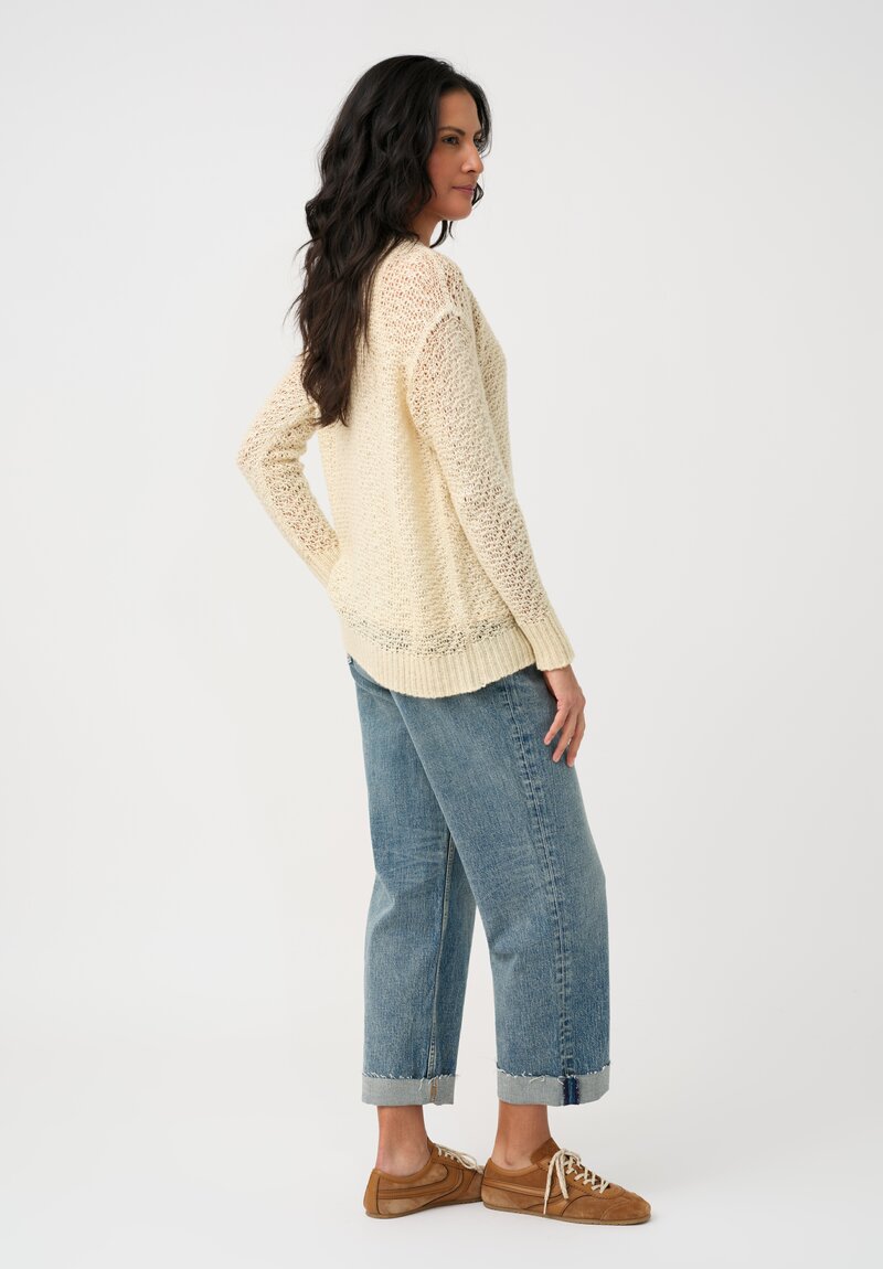 Avant Toi Hand-Painted Cashmere & Silk Traforato Sweater in Vaniglia Cream