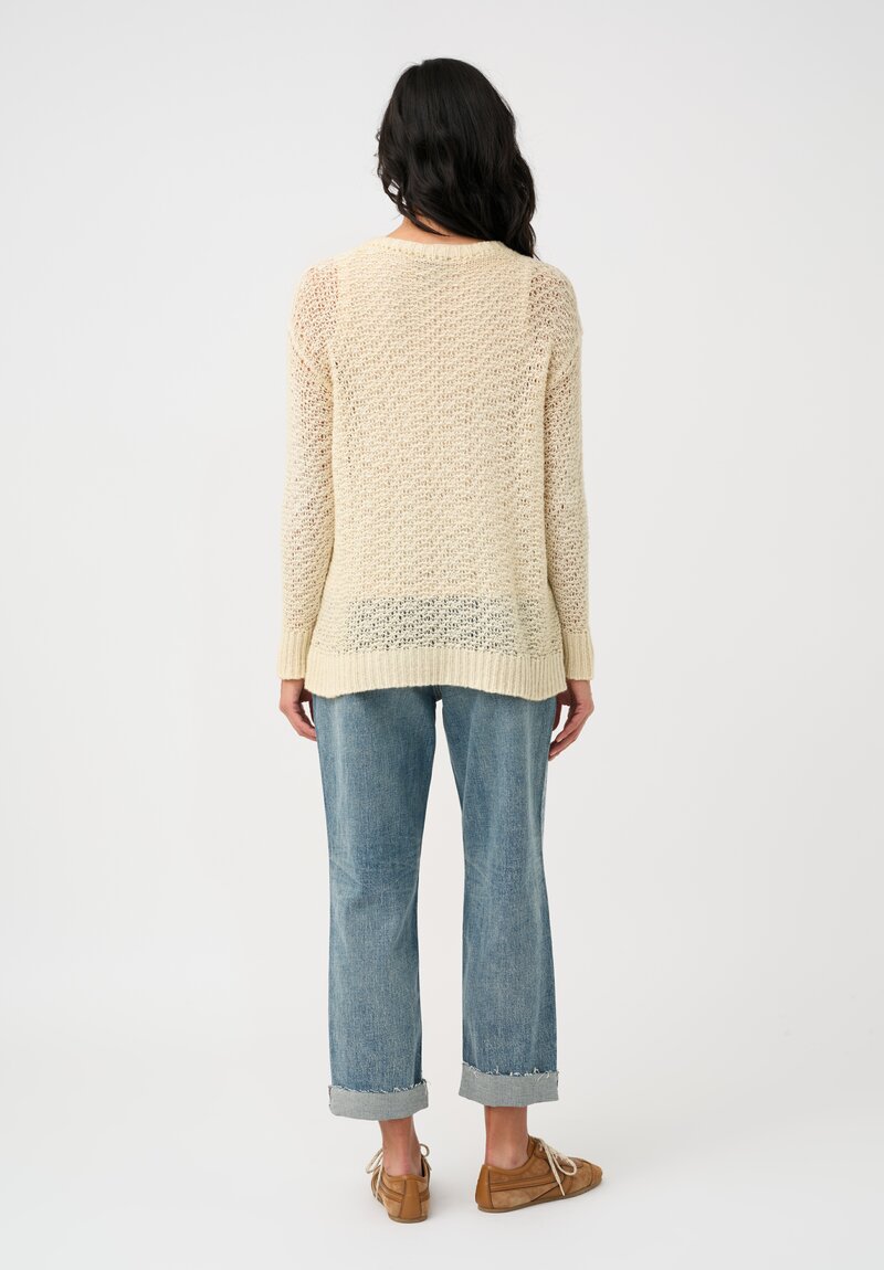 Avant Toi Hand-Painted Cashmere & Silk Traforato Sweater in Vaniglia Cream