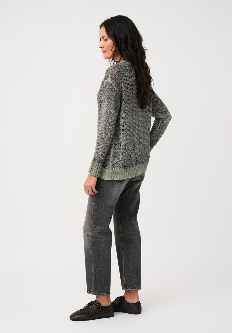Avant Toi Hand-Painted Cashmere & Silk Traforato Sweater in Jade Grey Green
