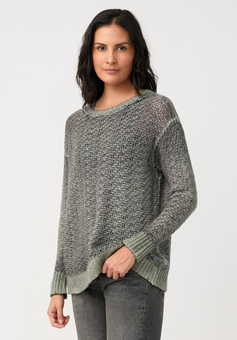 Avant Toi Hand-Painted Cashmere & Silk Traforato Sweater in Jade Grey Green
