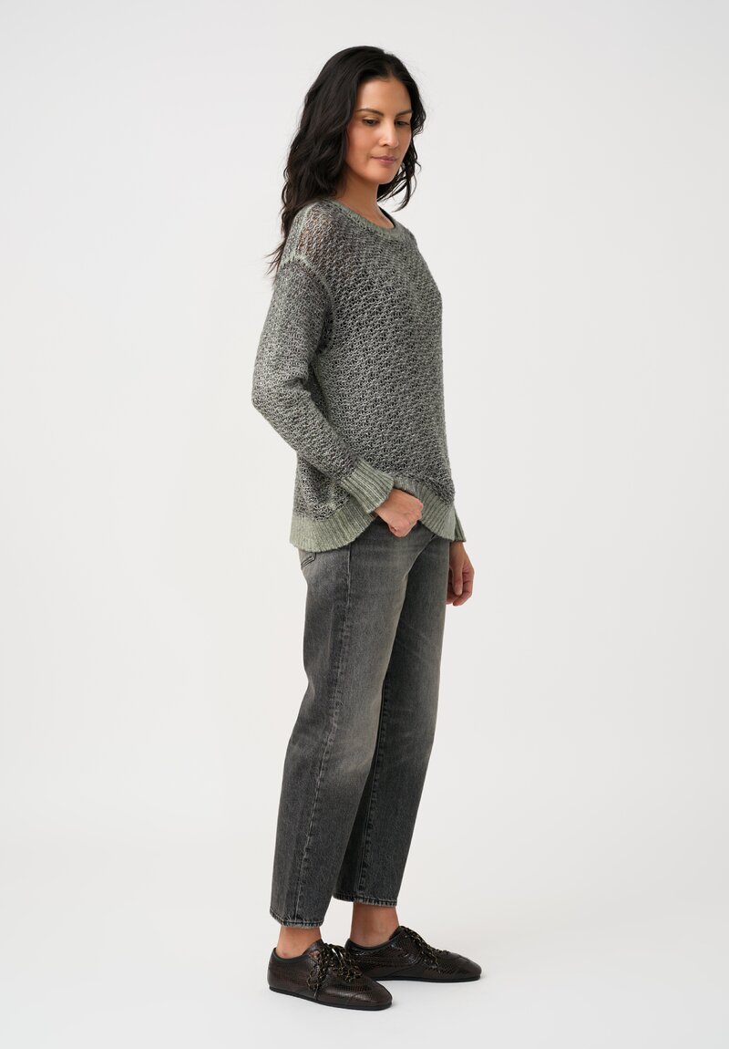 Avant Toi Hand-Painted Cashmere & Silk Traforato Sweater in Jade Grey Green