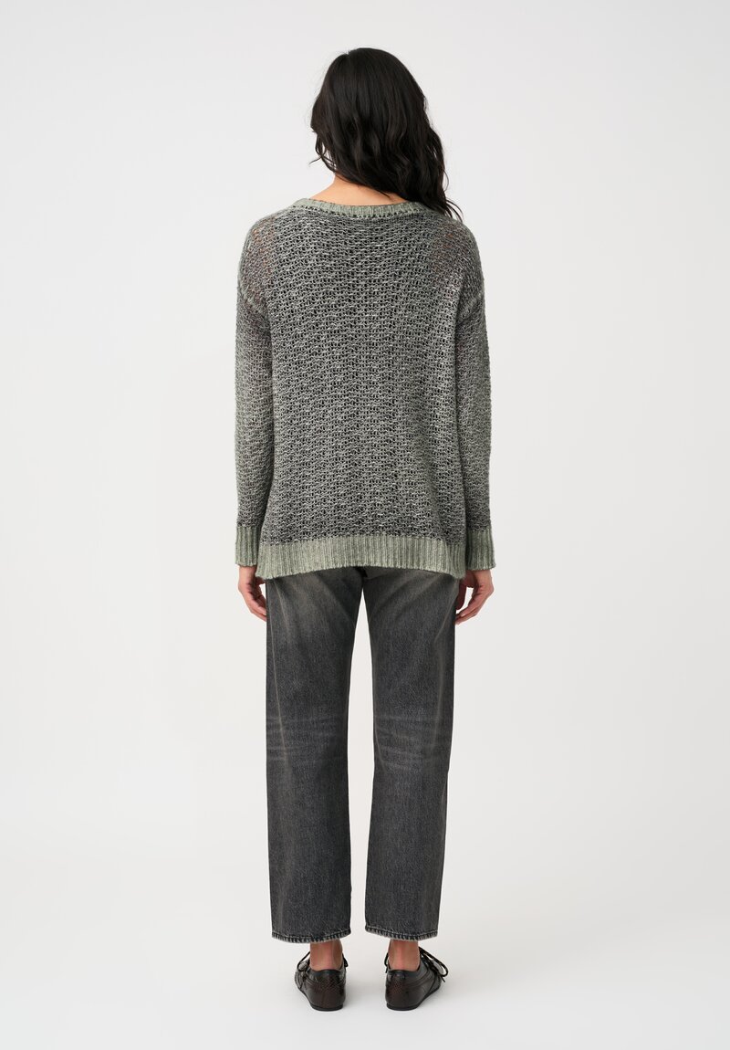 Avant Toi Hand-Painted Cashmere & Silk Traforato Sweater in Jade Grey Green