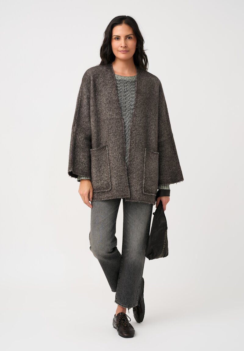 Avant Toi Hand-Painted Cashmere & Silk Traforato Sweater in Jade Grey Green