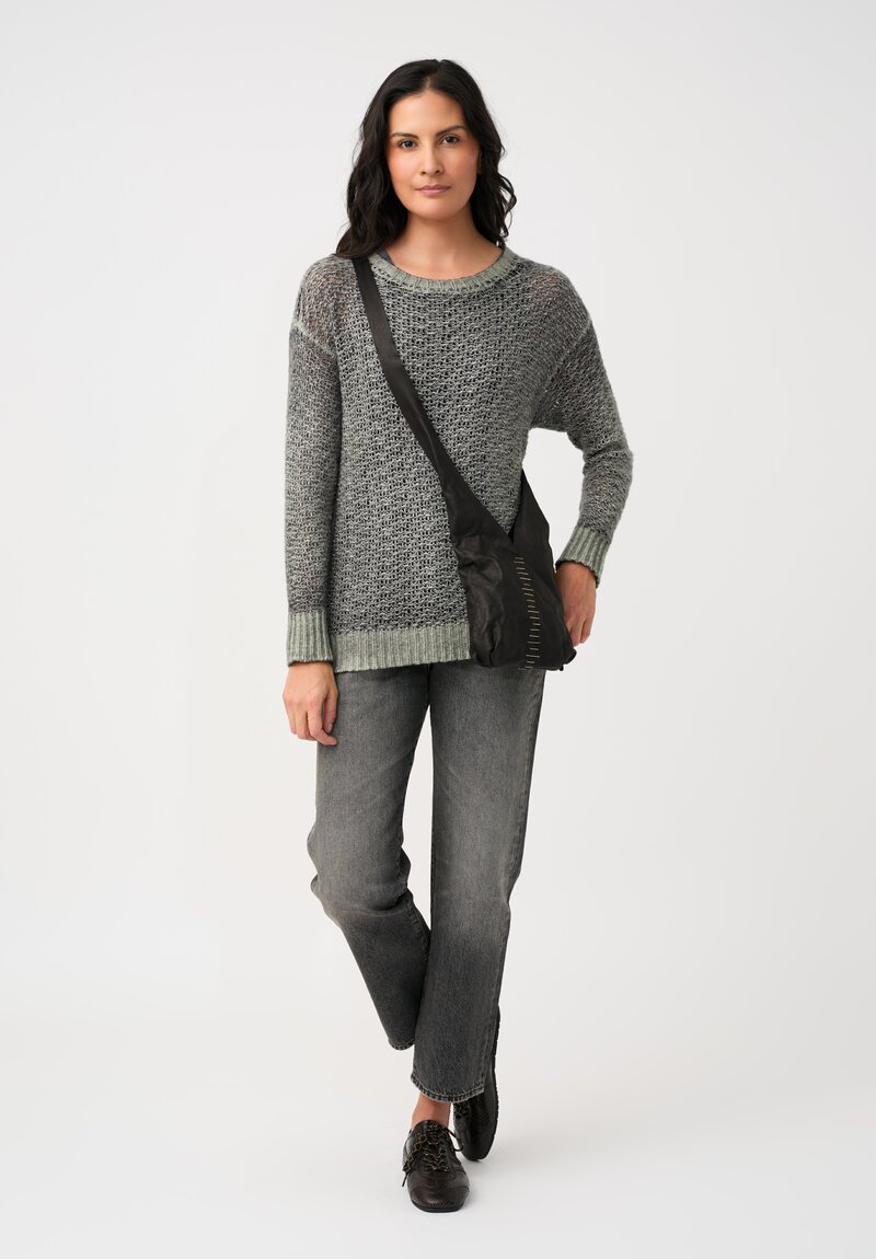 Avant Toi Hand-Painted Cashmere & Silk Traforato Sweater in Jade Grey Green