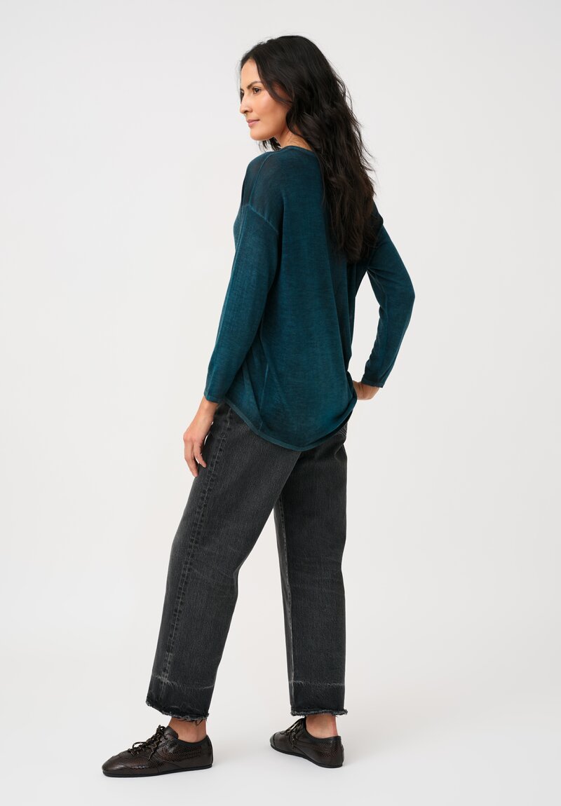 Avant Toi Cashmere & Silk Hand-Painted V-Neck Sweater in Topaz Blue