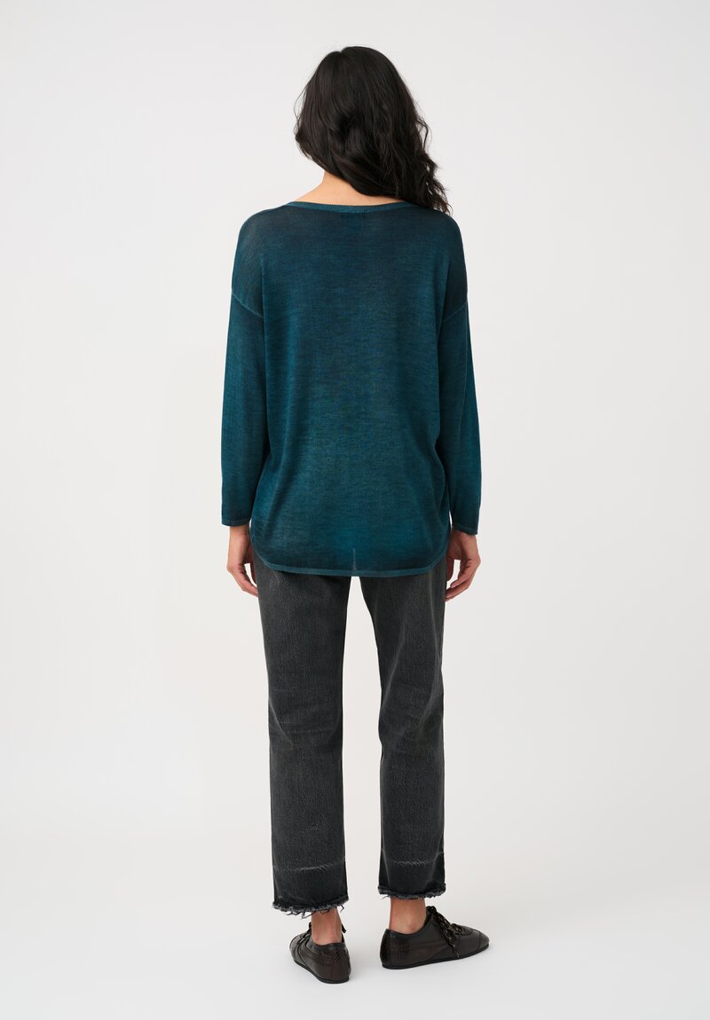 Avant Toi Cashmere & Silk Hand-Painted V-Neck Sweater in Topaz Blue