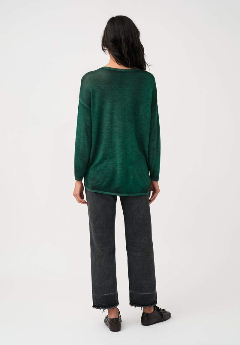 Avant Toi Cashmere & Silk Hand-Painted V-Neck Sweater in Smeraldo Green