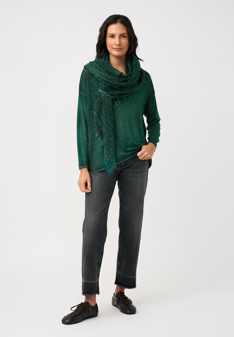 Avant Toi Cashmere & Silk Hand-Painted V-Neck Sweater in Smeraldo Green