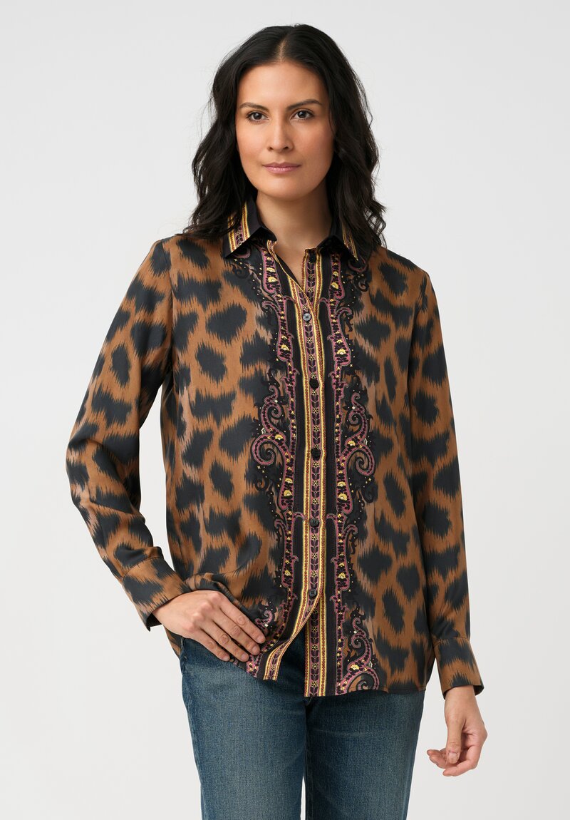 Etro Silk Paisley & Animal Motif Button Front Blouse