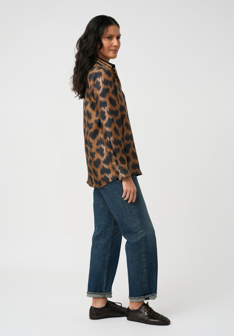 Etro Silk Paisley & Animal Motif Button Front Blouse