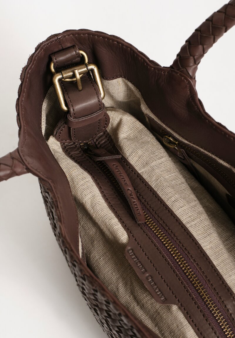 Officine Creative Woven Leather Raquel Mini Tote Moro Brown
