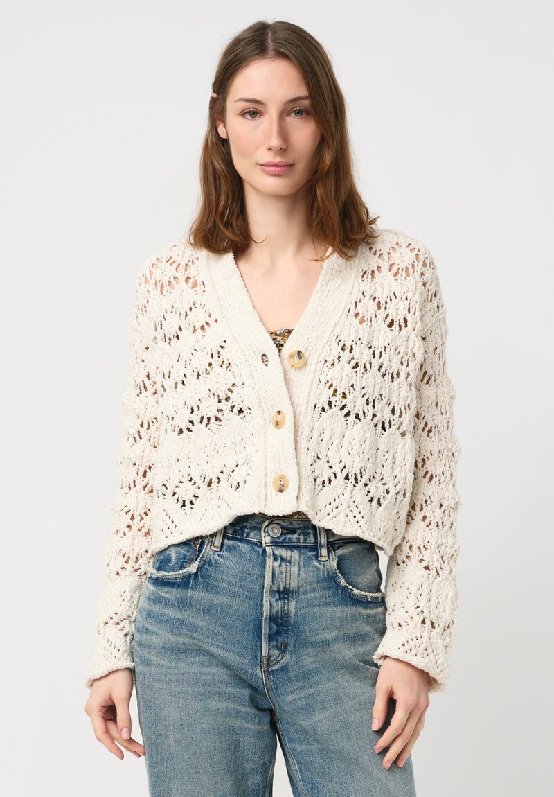 Alanui Open Knit Cotton Lagoon Romance Cropped Cardigan