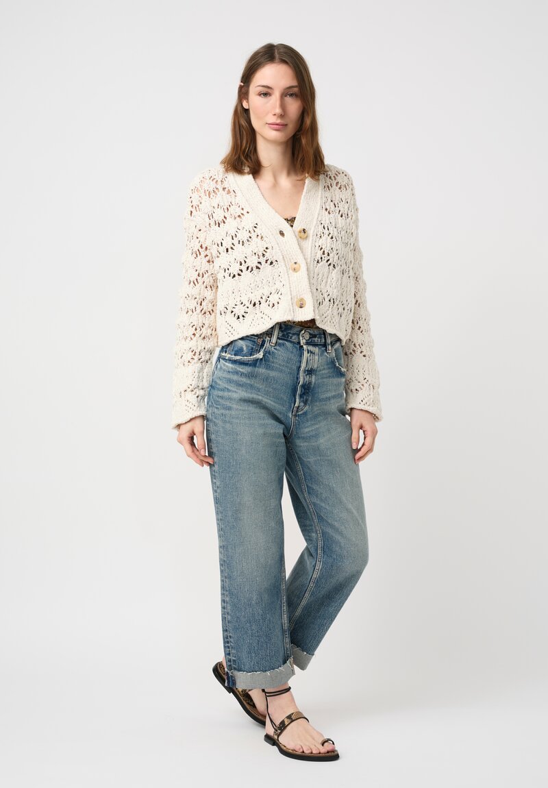 Alanui Open Knit Cotton Lagoon Romance Cropped Cardigan