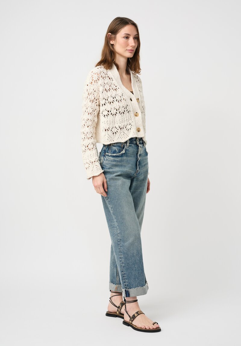 Alanui Open Knit Cotton Lagoon Romance Cropped Cardigan