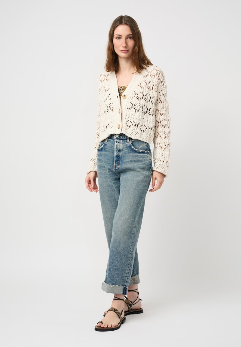 Alanui Open Knit Cotton Lagoon Romance Cropped Cardigan