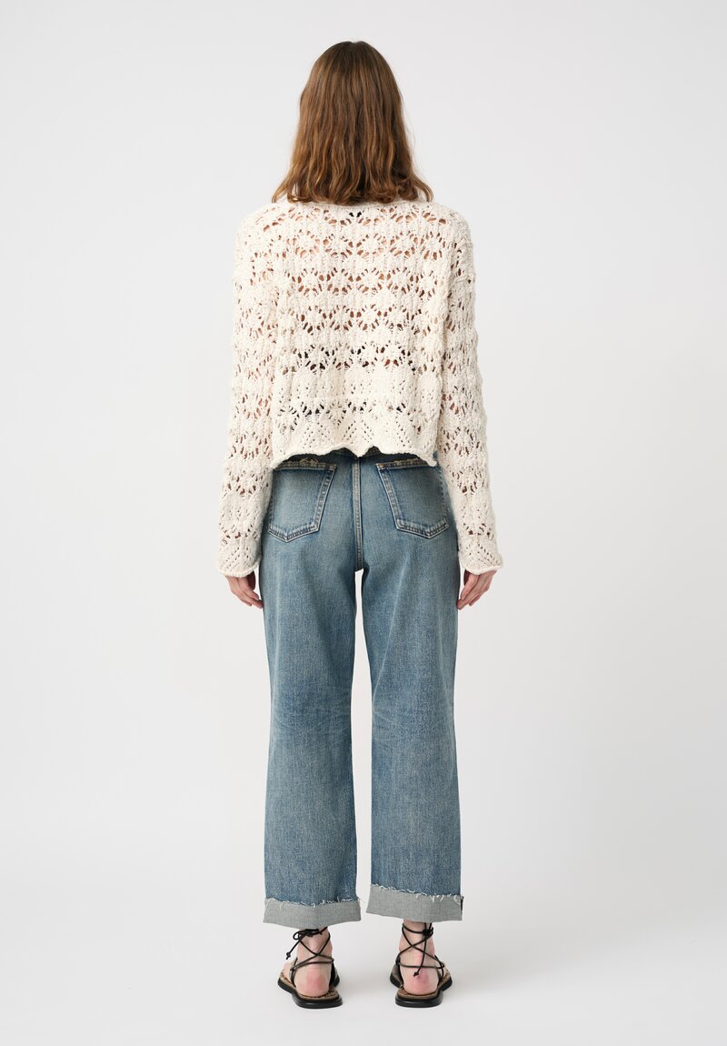 Alanui Open Knit Cotton Lagoon Romance Cropped Cardigan