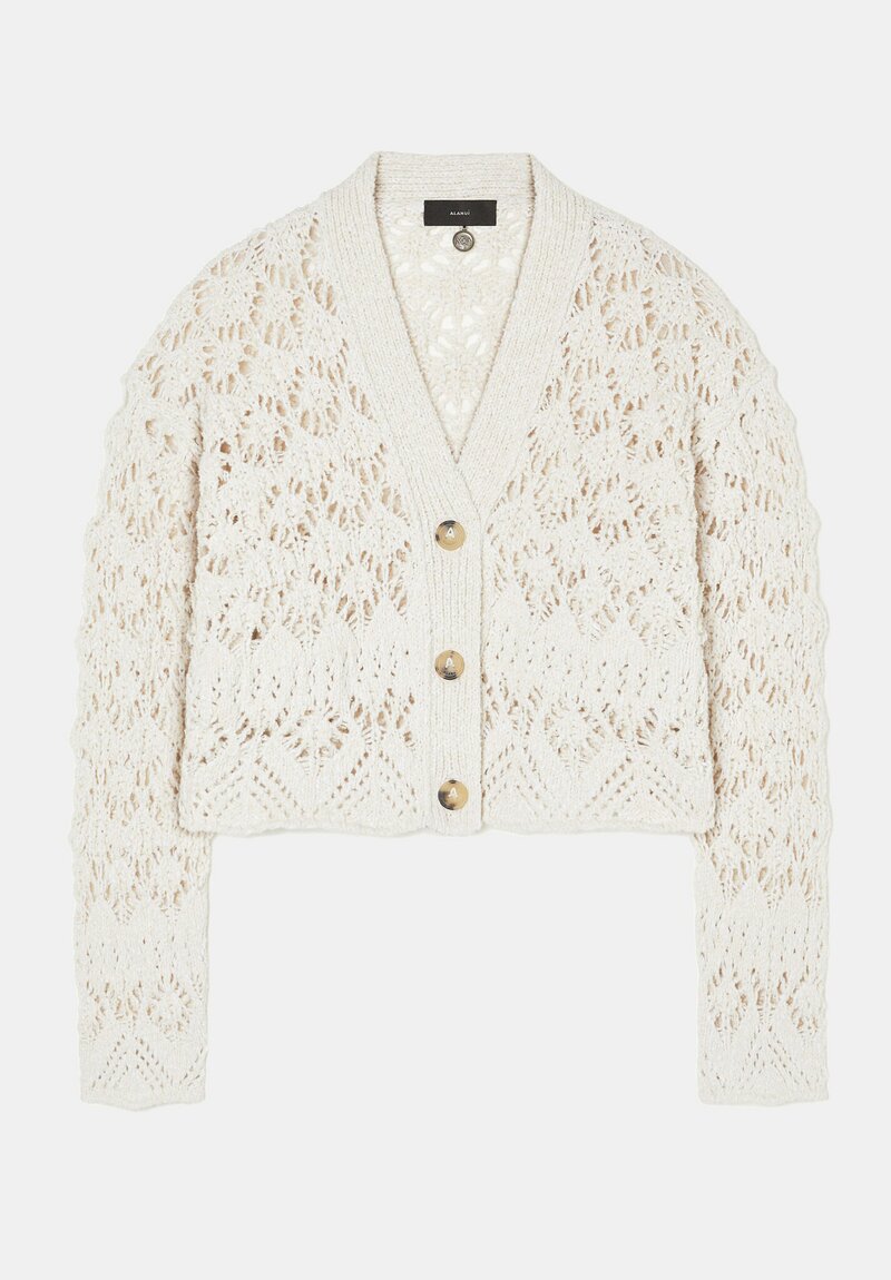 Alanui Open Knit Cotton Lagoon Romance Cropped Cardigan