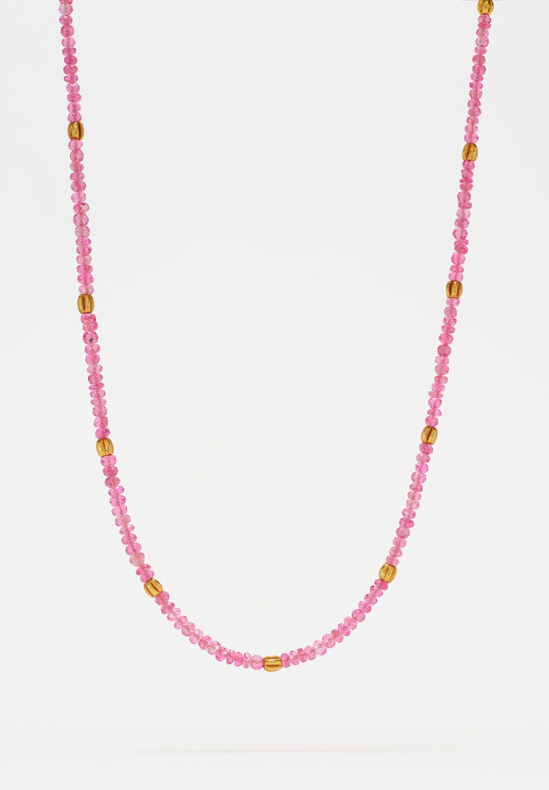Greig Porter 18K Pink Spinel & Corrugated Gold Beaded Necklace 16.5"