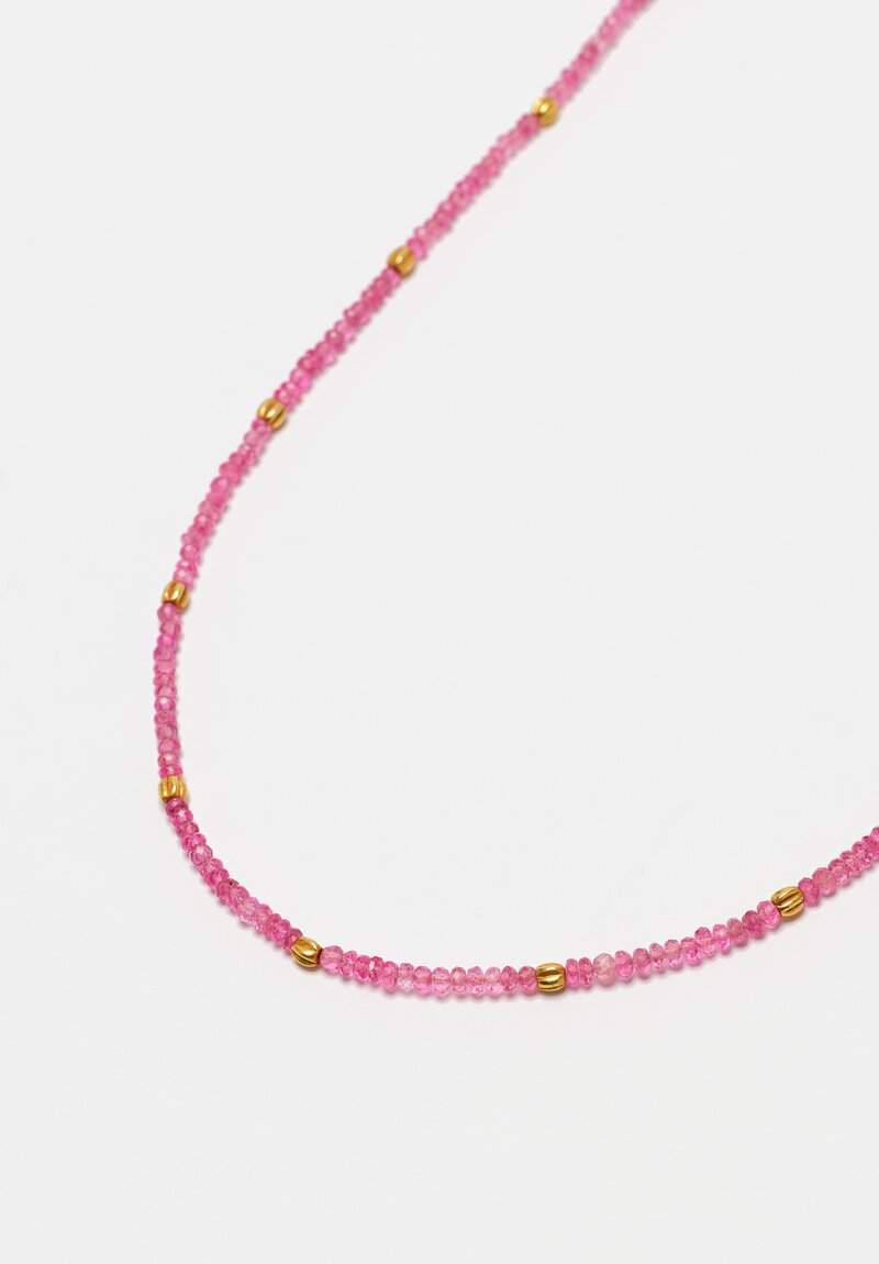 Greig Porter 18K Pink Spinel & Corrugated Gold Beaded Necklace 16.5"