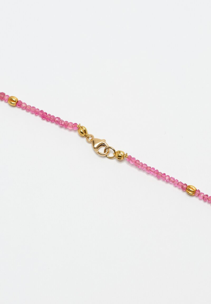 Greig Porter 18K Pink Spinel & Corrugated Gold Beaded Necklace 16.5"