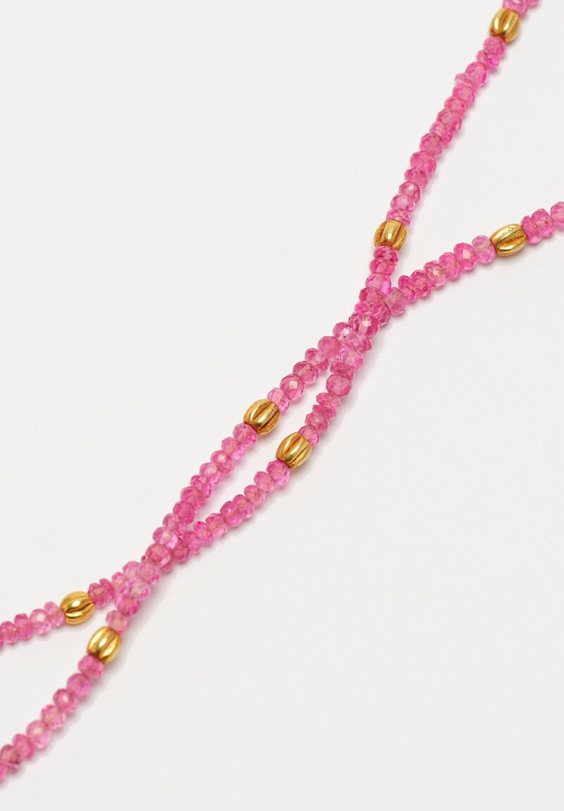 Greig Porter 18K Pink Spinel & Corrugated Gold Beaded Necklace 16.5"