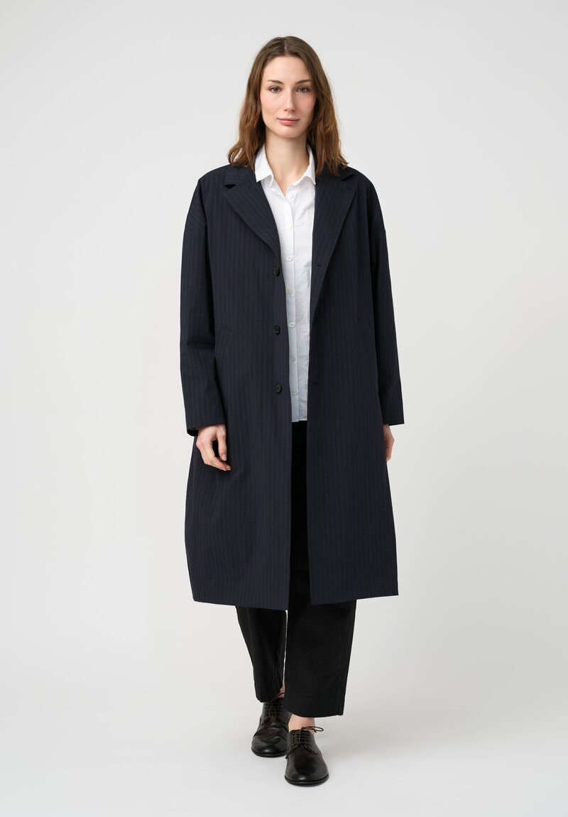 Bergfabel Washed Stretch Cotton Millie Coat in Navy & Black Stripe