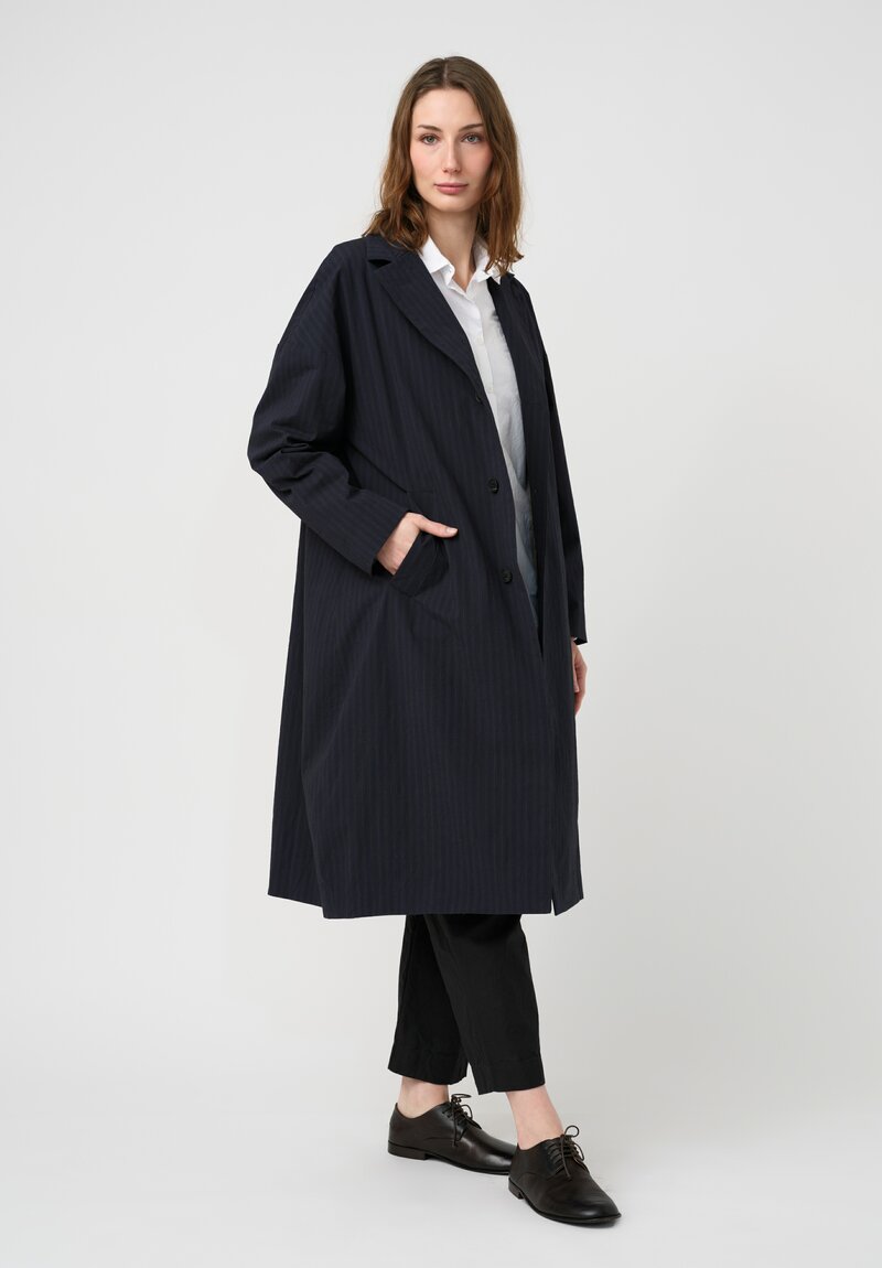 Bergfabel Washed Stretch Cotton Millie Coat in Navy & Black Stripe
