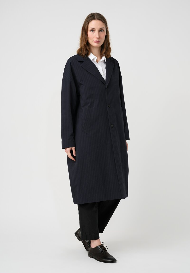 Bergfabel Washed Stretch Cotton Millie Coat in Navy & Black Stripe