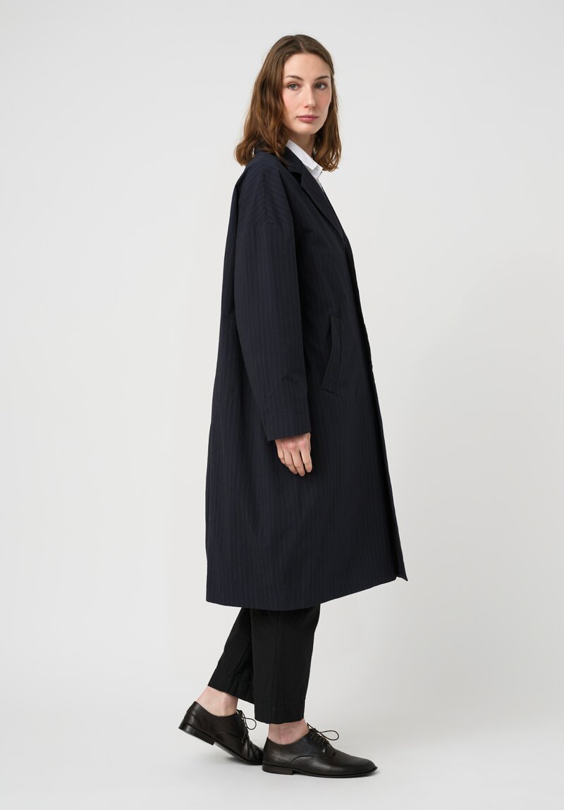 Bergfabel Washed Stretch Cotton Millie Coat in Navy & Black Stripe
